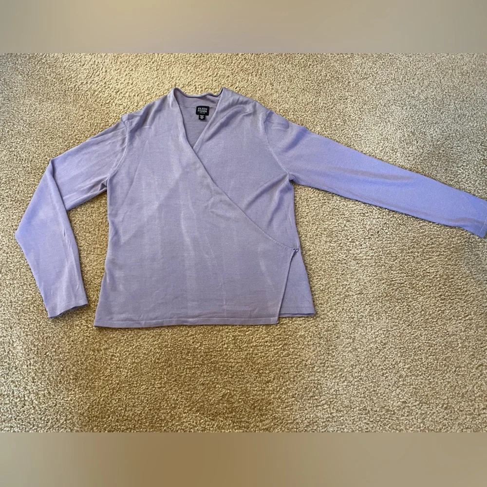 Eileen Fisher purple wrap waist blouse in size petite large. - Picture 7 of 16